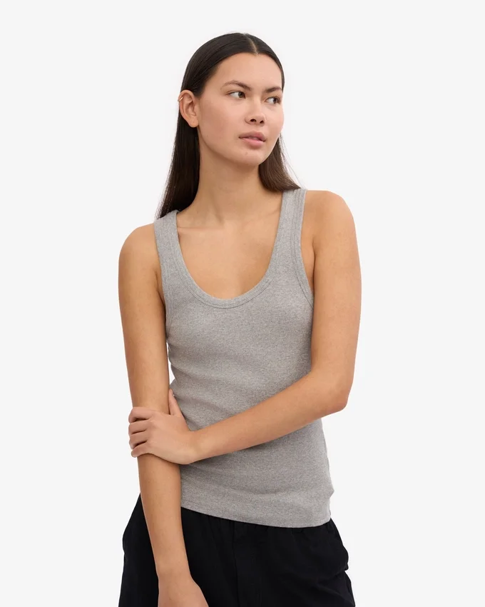 Débardeur en coton bio à côtes pour femme - Gris chiné