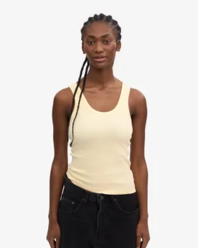 Débardeur en coton bio à côtes pour femme – Jaune pâle