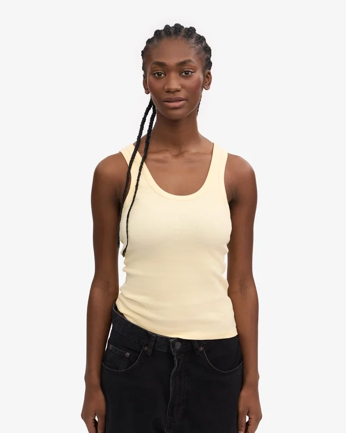 Débardeur en coton bio à côtes pour femme - Jaune pâle