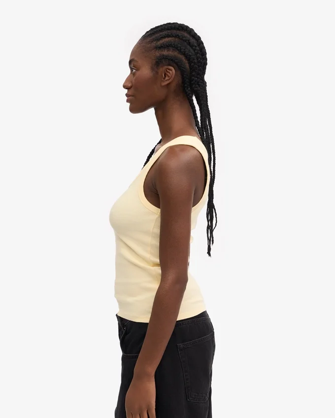 Débardeur en coton bio à côtes pour femme - Jaune pâle