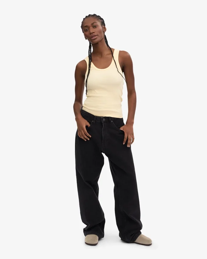 Débardeur en coton bio à côtes pour femme - Jaune pâle