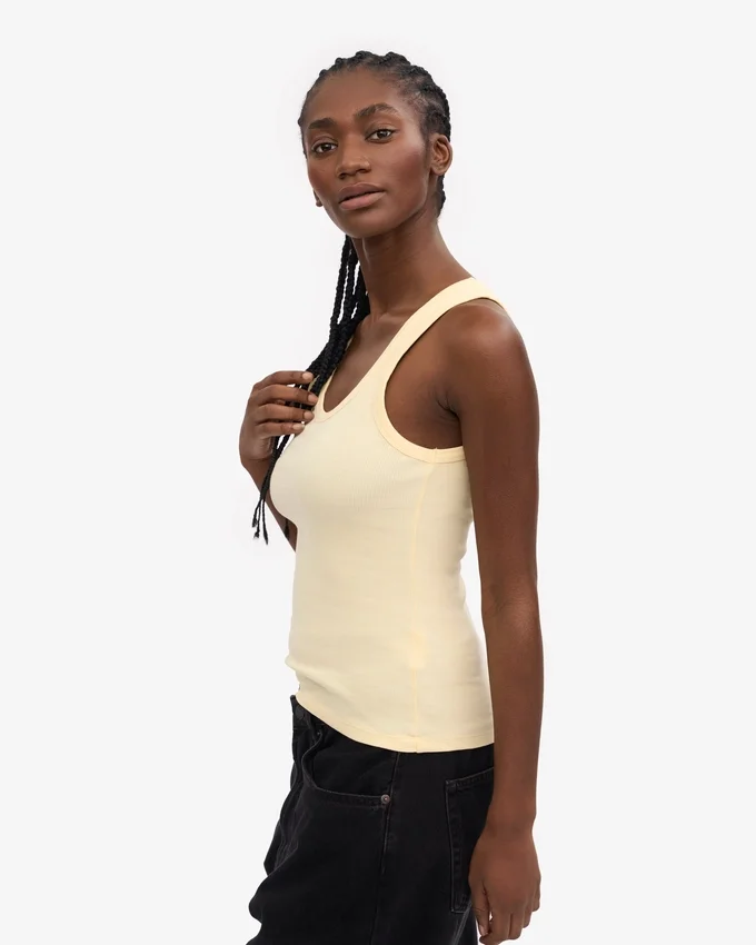 Débardeur en coton bio à côtes pour femme - Jaune pâle