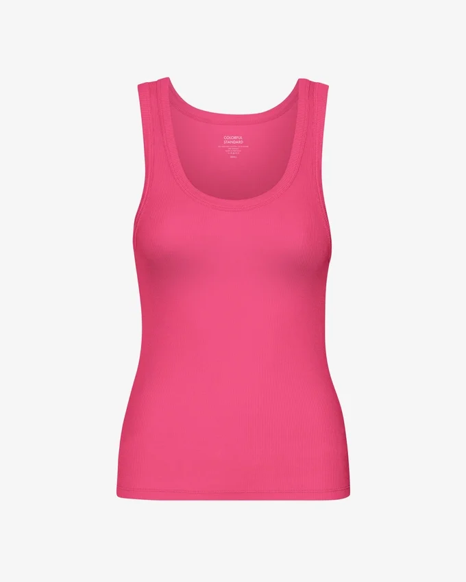 Débardeur en coton bio à côtes pour femme - Rose bubble-gum
