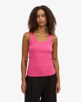 Débardeur en coton bio à côtes pour femme – Rose bubble-gum