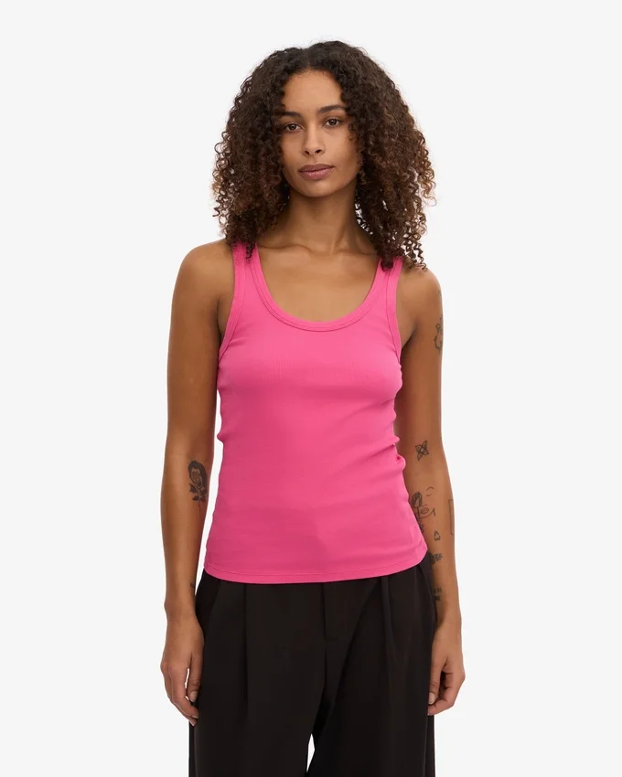 Débardeur en coton bio à côtes pour femme - Rose bubble-gum