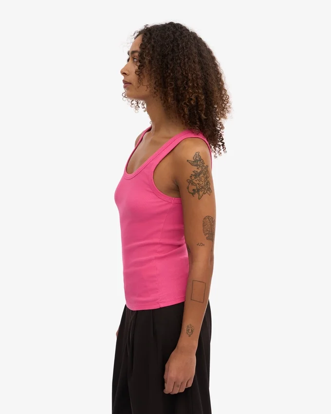 Débardeur en coton bio à côtes pour femme - Rose bubble-gum