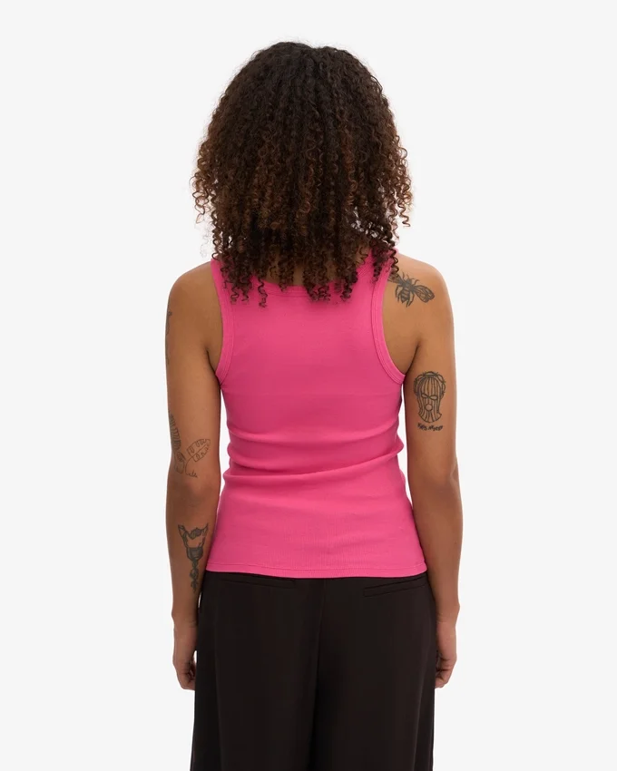 Débardeur en coton bio à côtes pour femme - Rose bubble-gum