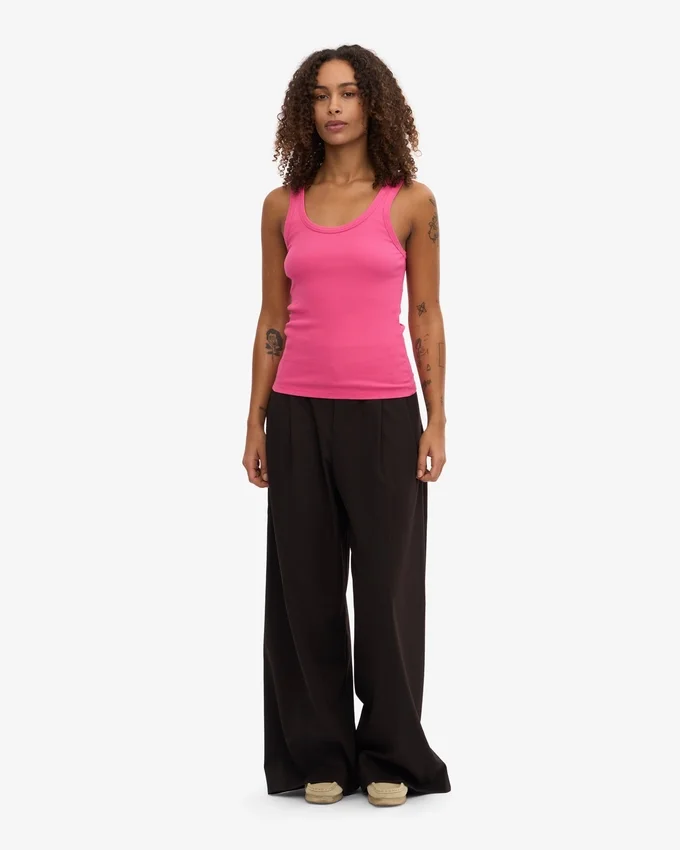 Débardeur en coton bio à côtes pour femme - Rose bubble-gum
