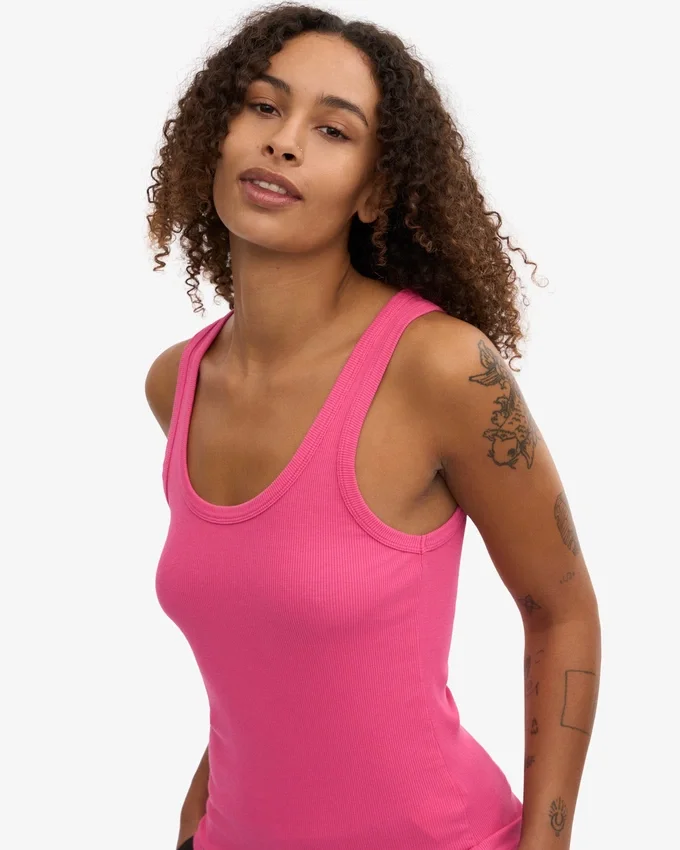 Débardeur en coton bio à côtes pour femme - Rose bubble-gum