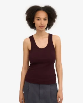 Débardeur en coton bio à côtes pour femme – Rouge sang de bœuf