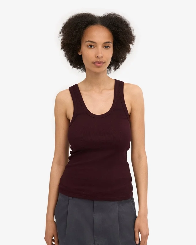 Débardeur en coton bio à côtes pour femme - Rouge sang de bœuf