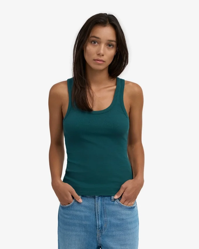 Débardeur en coton bio à côtes pour femme - Vert océan