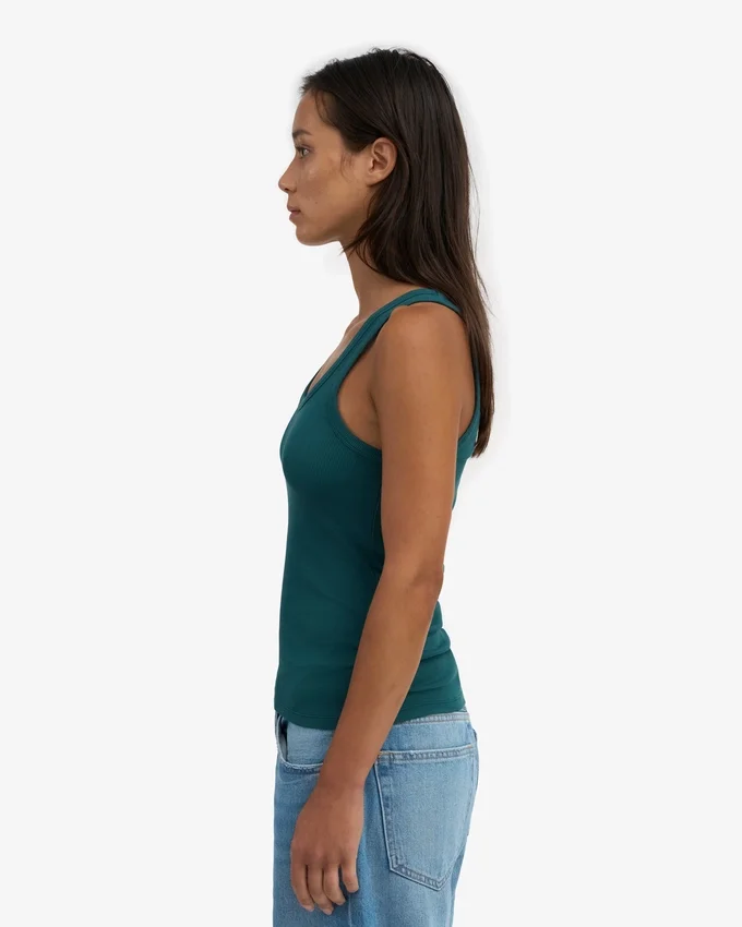 Débardeur en coton bio à côtes pour femme - Vert océan