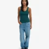Débardeur en coton bio à côtes pour femme - Vert océan