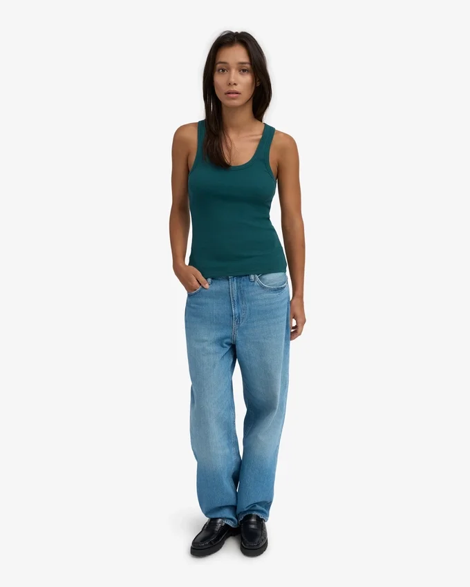 Débardeur en coton bio à côtes pour femme - Vert océan
