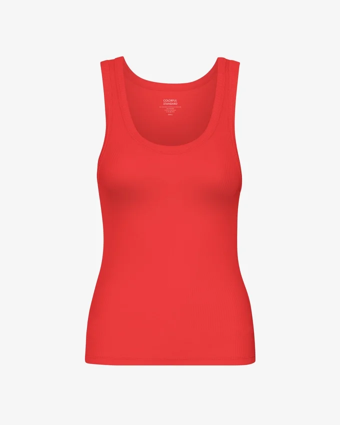 Débardeur en jersey côtelé bio pour femme - Rouge mandarine