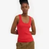 Débardeur en jersey côtelé bio pour femme - Rouge mandarine