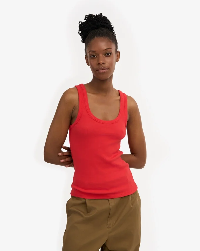 Débardeur en jersey côtelé bio pour femme - Rouge mandarine