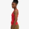 Débardeur en jersey côtelé bio pour femme - Rouge mandarine