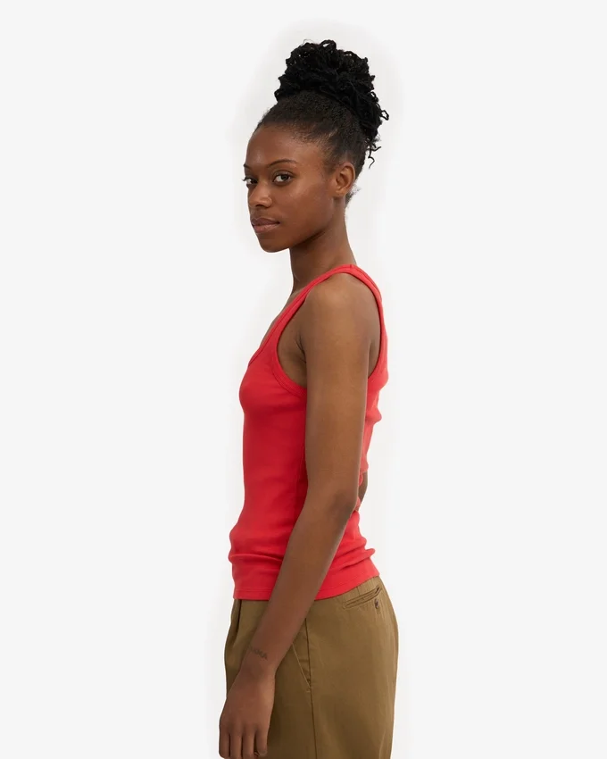 Débardeur en jersey côtelé bio pour femme - Rouge mandarine