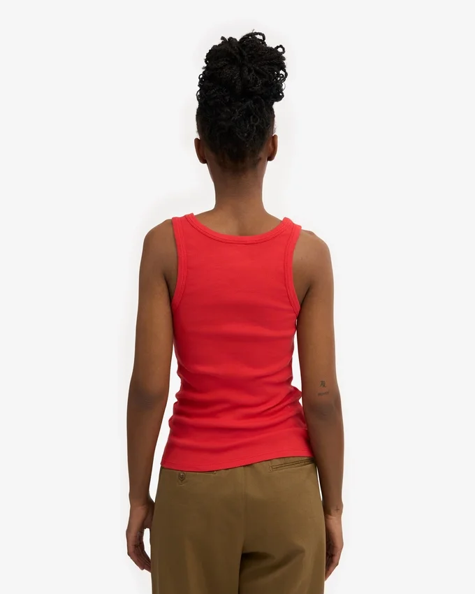 Débardeur en jersey côtelé bio pour femme - Rouge mandarine