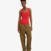 Débardeur en jersey côtelé bio pour femme - Rouge mandarine