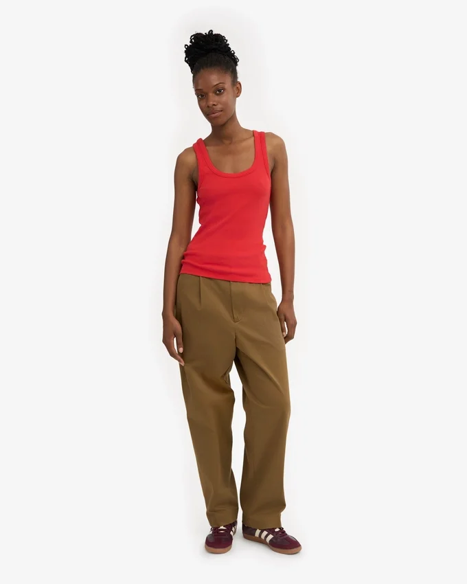 Débardeur en jersey côtelé bio pour femme - Rouge mandarine