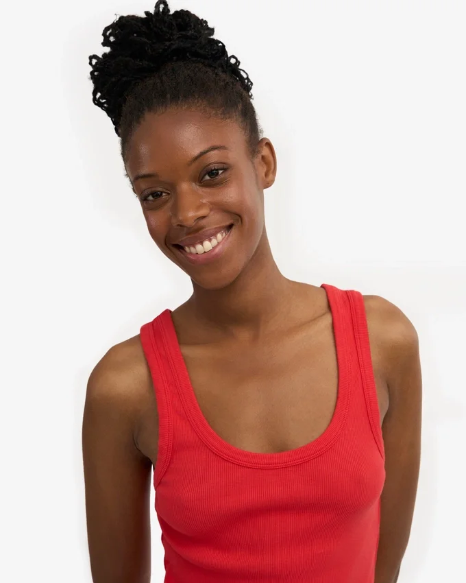 Débardeur en jersey côtelé bio pour femme - Rouge mandarine