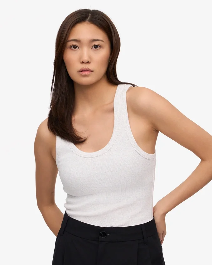Débardeur en maille côtelée bio pour femme - Mélange neige