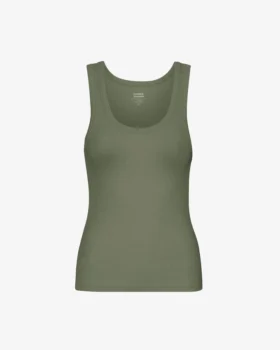 Débardeur en maille côtelée bio pour femme - Olive poudré