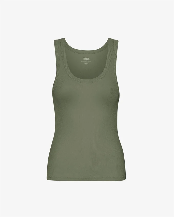 Débardeur en maille côtelée bio pour femme - Olive poudré