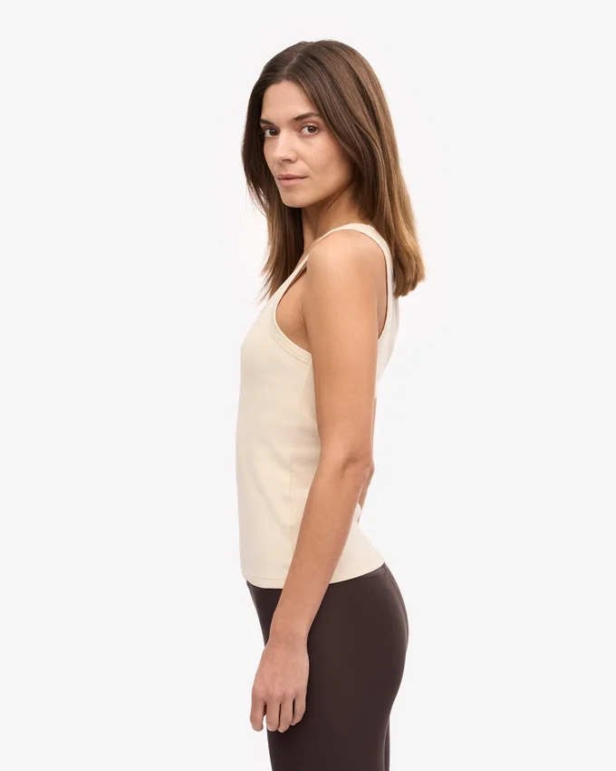Débardeur en tricot côtelé bio pour femme - Blanc ivoire