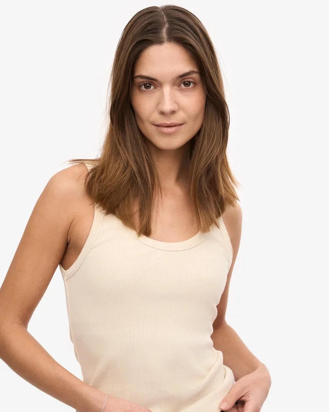 Débardeur en tricot côtelé bio pour femme - Blanc ivoire