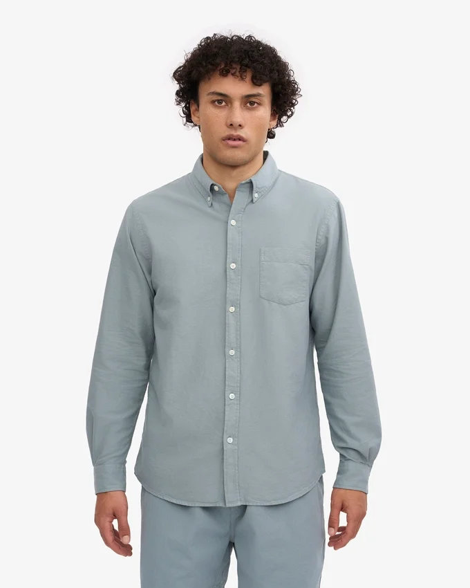 Organic Button Down chemise - Bleu acier