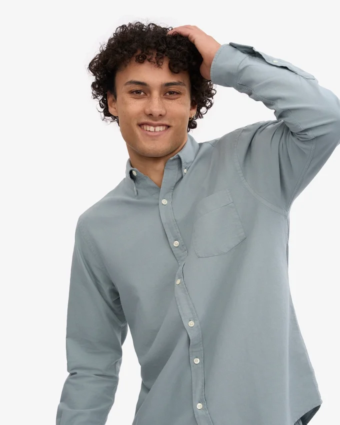 Organic Button Down chemise - Bleu acier