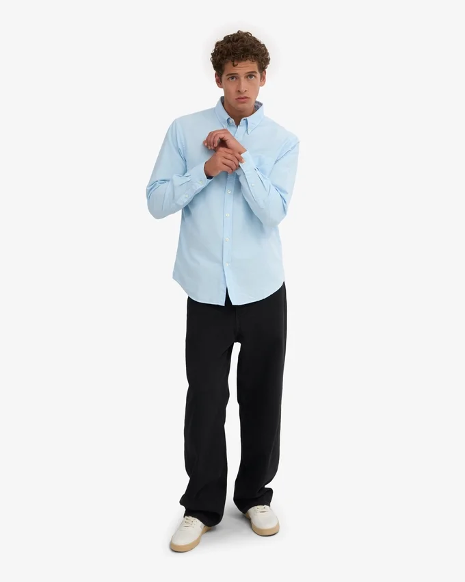 Organic Button Down Chemise en coton bio - Bleu polaire