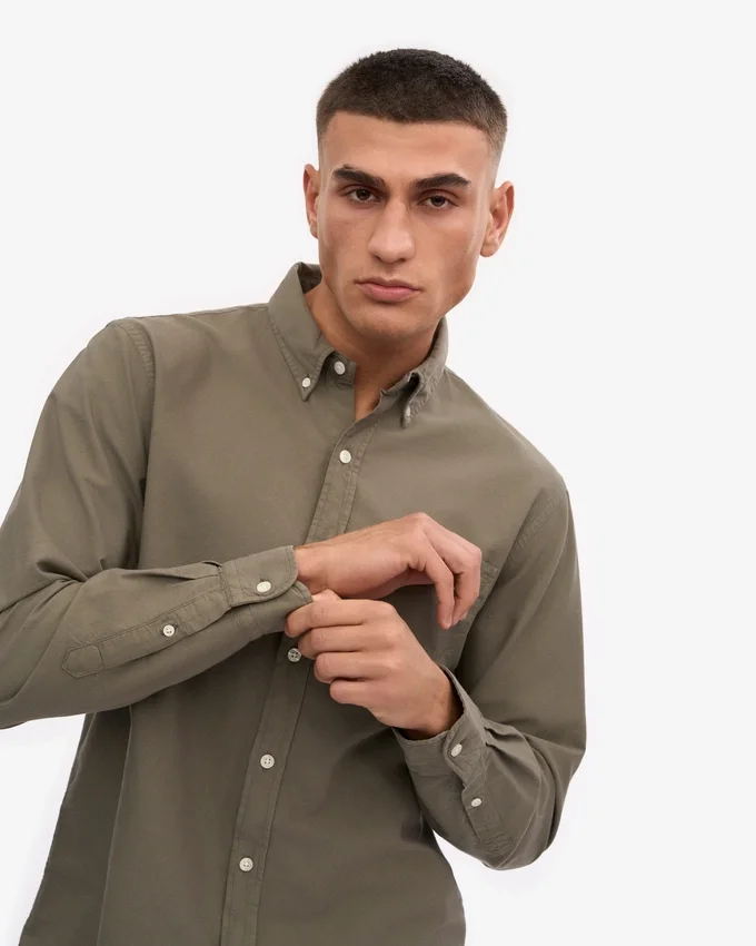 Organic Button Down Chemise - Olive poussiéreux