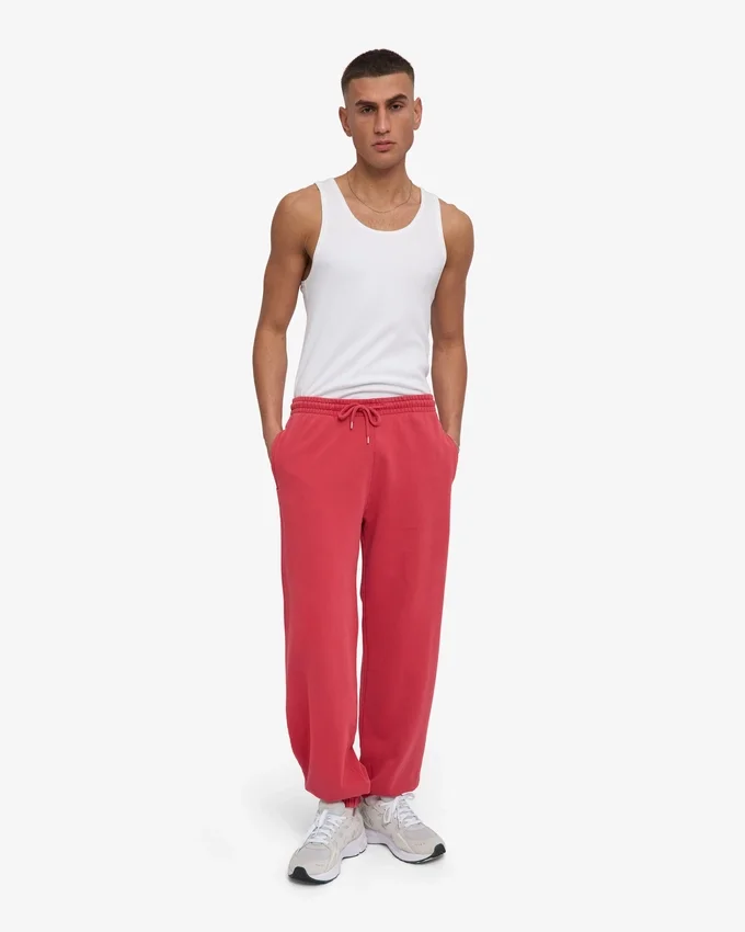 Pantalon de survêtement ample en coton bio - Rouge délavé
