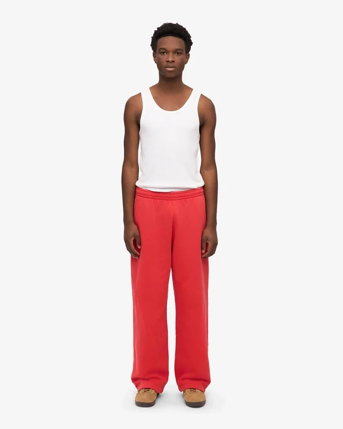 Pantalon de survêtement bio à coupe droite - Rouge mandarine