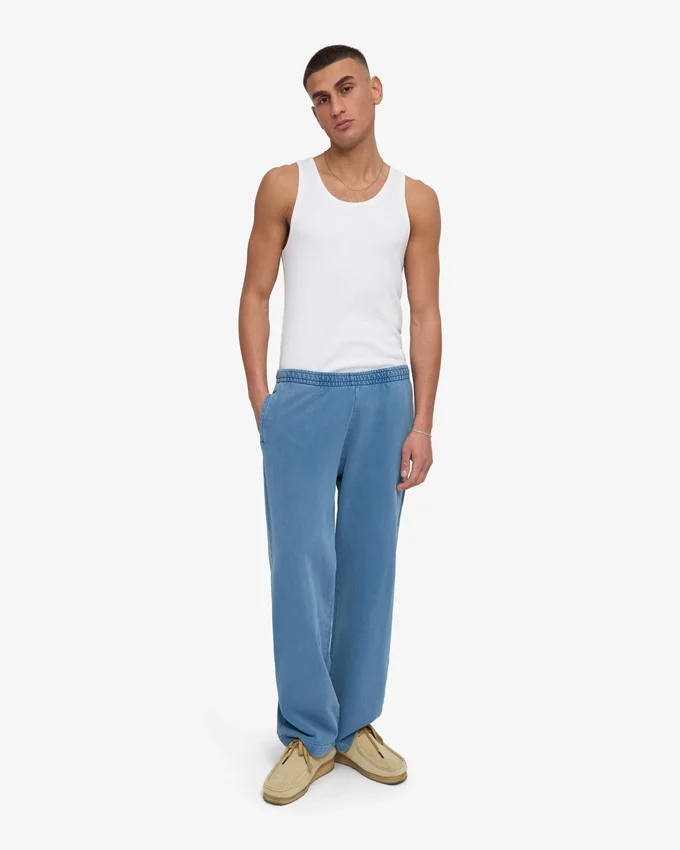 Pantalon de survêtement droit en coton bio - Indigo délavé