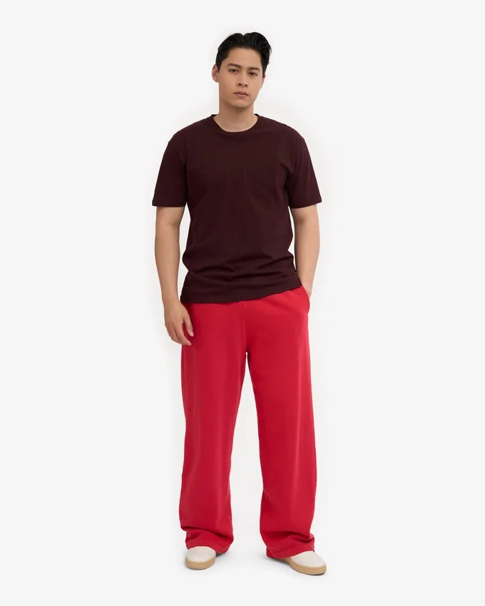 Pantalon de survêtement en coton bio à coupe droite - Rouge écarlate