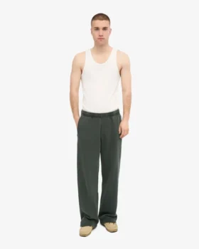 Pantalon de survêtement en lin bio à coupe droite – Vert forêt
