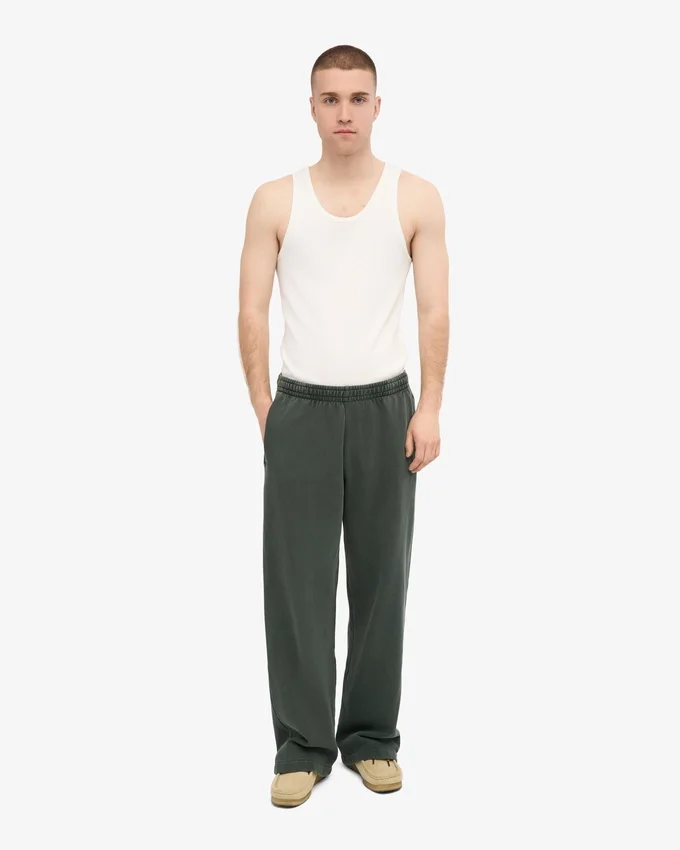 Pantalon de survêtement en lin bio à coupe droite - Vert forêt
