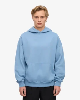 Pull à capuche oversize en coton bio – Bleu bord de mer