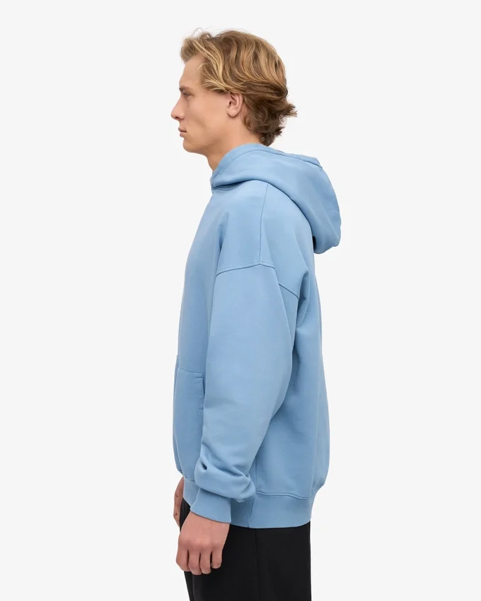 Pull à capuche oversize en coton bio - Bleu bord de mer