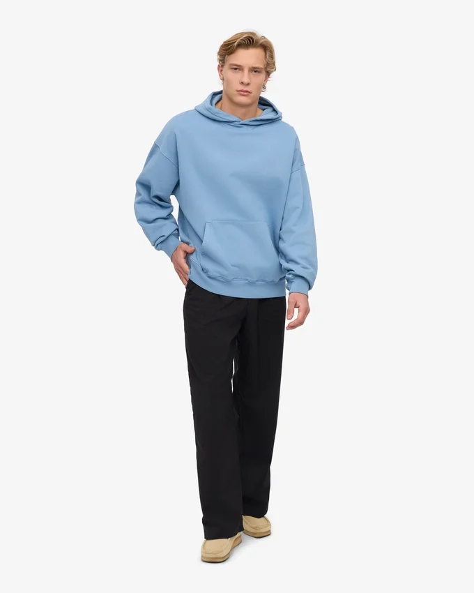Pull à capuche oversize en coton bio - Bleu bord de mer