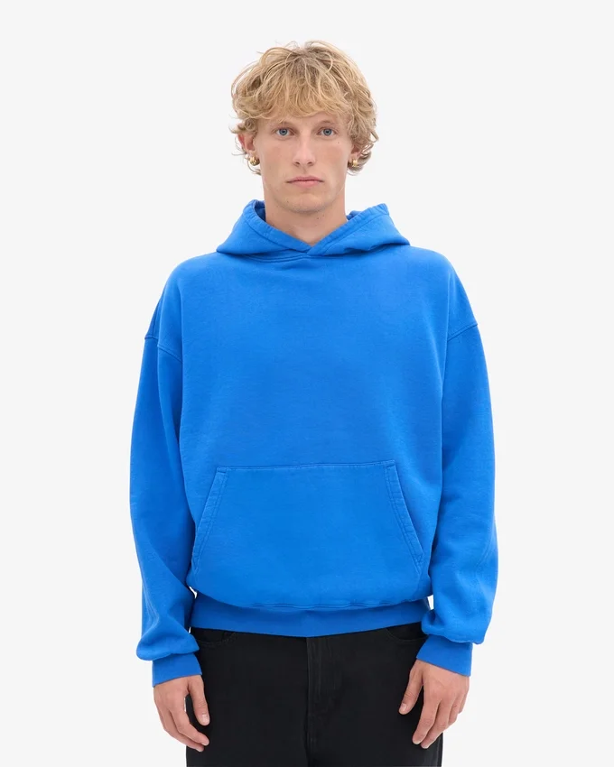Pull à capuche oversize en coton bio - Bleu saphir