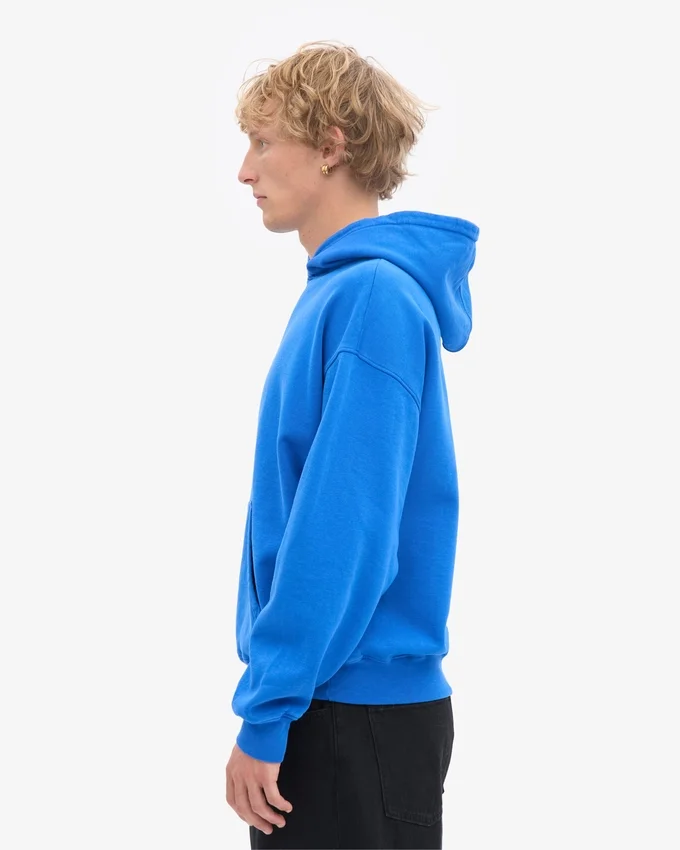 Pull à capuche oversize en coton bio - Bleu saphir