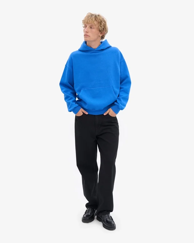 Pull à capuche oversize en coton bio - Bleu saphir