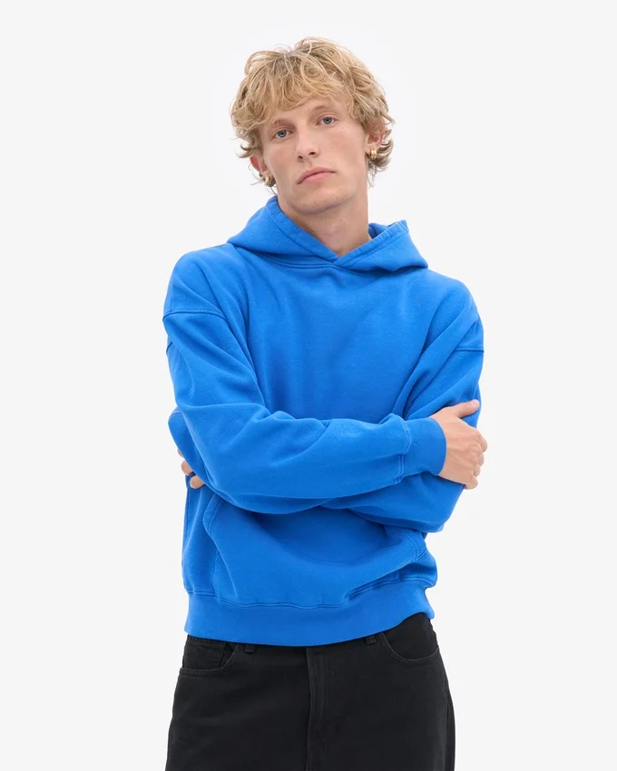 Pull à capuche oversize en coton bio - Bleu saphir